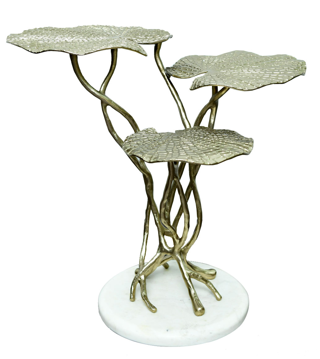 Msquare Gallery item 3 Tier End table Gold finished Alum with Marble
