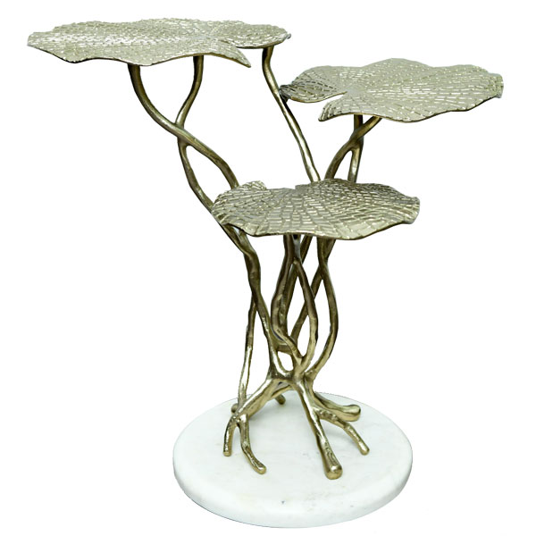 Msquare Gallery Product 3 Tier End table Gold finished Alum with Marble