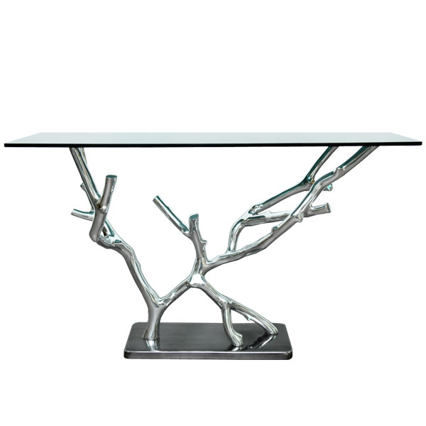 Msquare Gallery Product Console Table Polished Silver