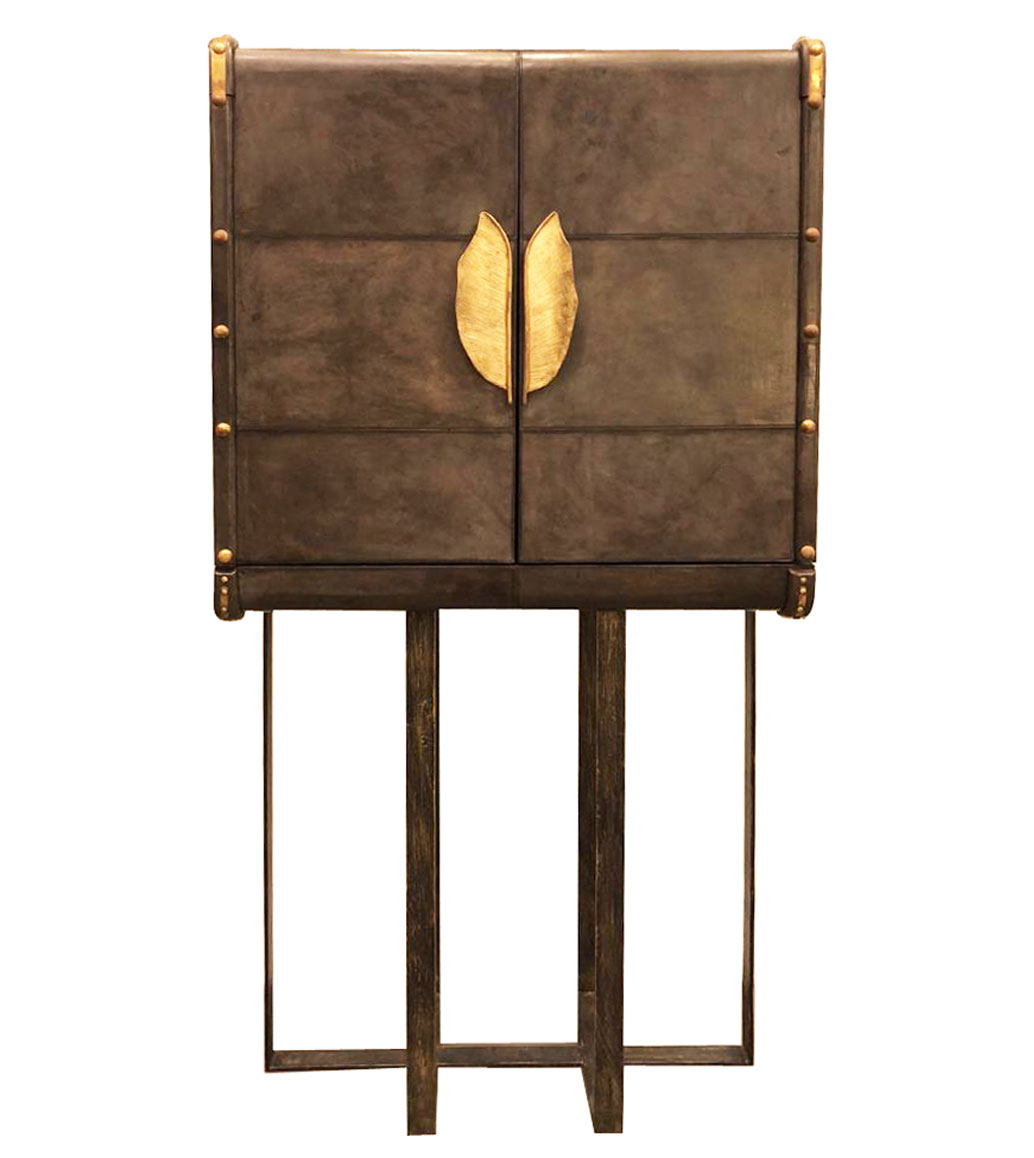 Msquare Gallery item Leather Cabinet with brass base and handles