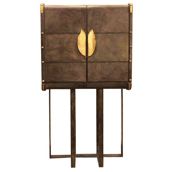 Msquare Gallery Product Leather Cabinet with brass base and handles