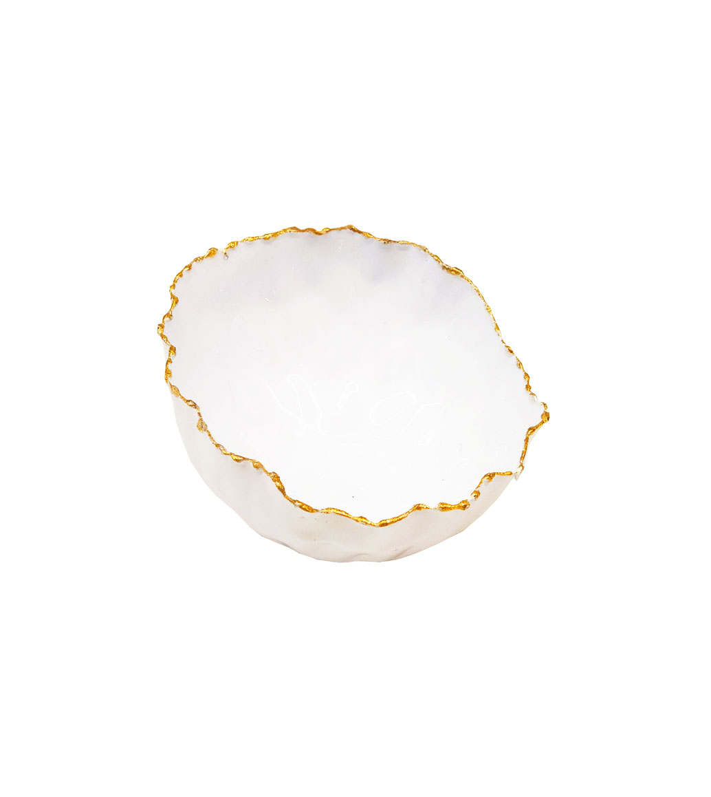 Msquare Gallery item Slanted Uneven  Bowl/ Glossy White w Gold Edge