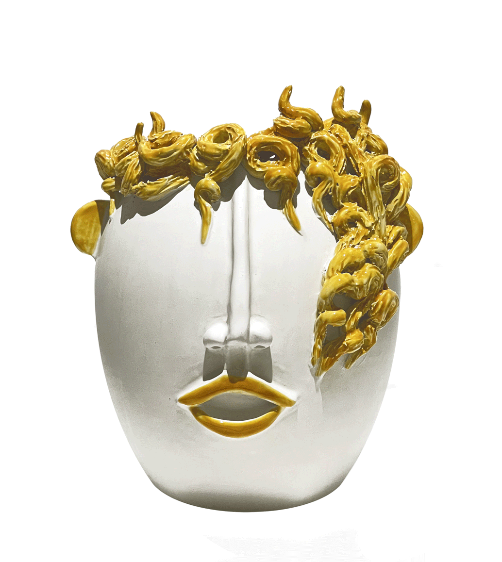 Msquare Gallery item Big Head Vase - White and Yellow